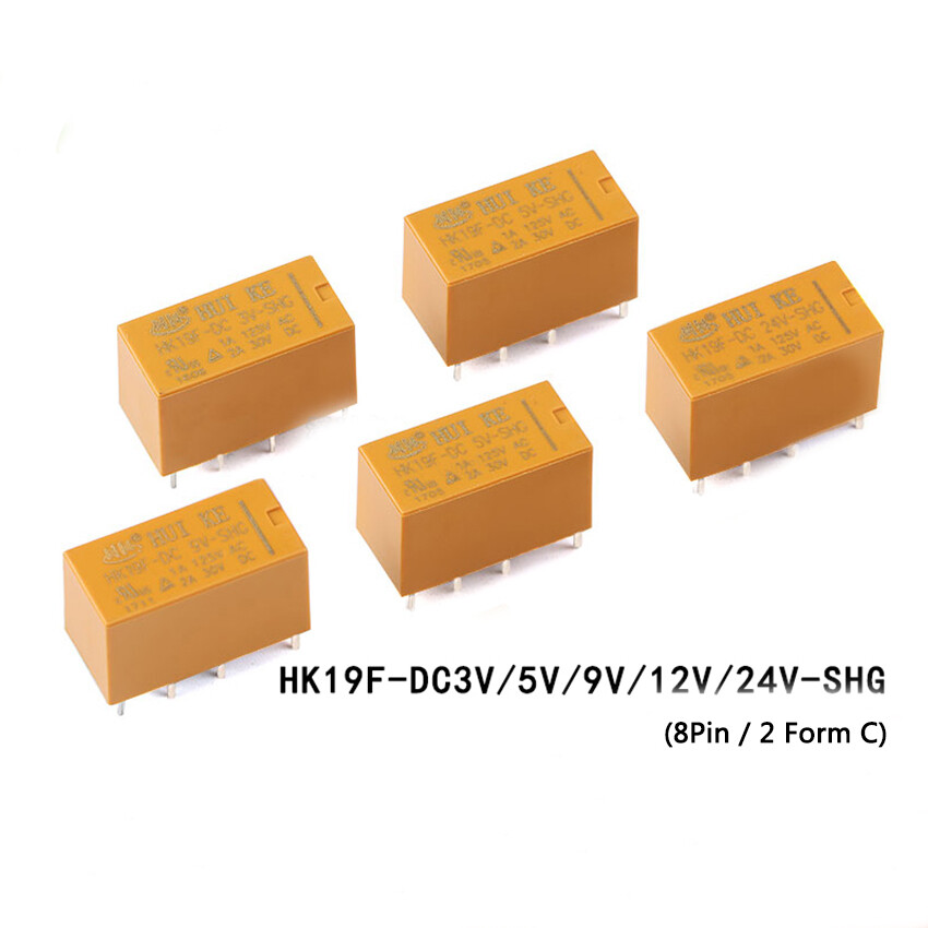 DC 3V 5V 9V 12V 24V PCB Relay 8 Pin 2A Yellow Power Relay 2 Form C HK19F Relay
