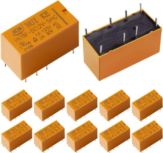 12Pcs 12V DPDT Relay HK19F, 8 Pin 2NO 2NC Mini PCB Power Relays Size: 12V Coil