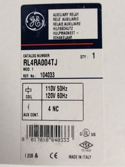 Power Relay, 4 NC Contacts, 110 VAC Coil, General Electric Model: RL4RA004TJ