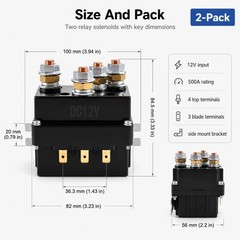 12V 500A Winch Relay Solenoid – 2 Pack Replacement Contactor for 8000-15000lb AT