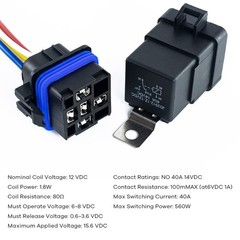 5 Pack 12V DC 40/30 AMP Waterproof Relay Harness Tinned Copper Wires 5-PIN SPDT