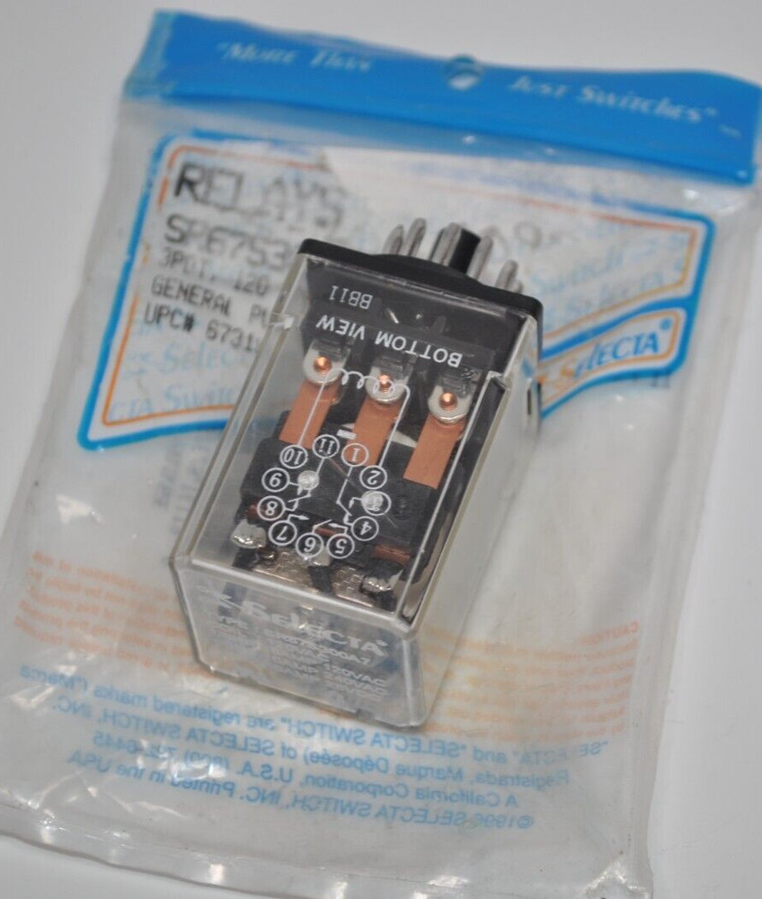 NEW SELECTA SR67S300A7 – 10 Amp – 240 VAC Relay – 28 VDC – 11 Pin Octal