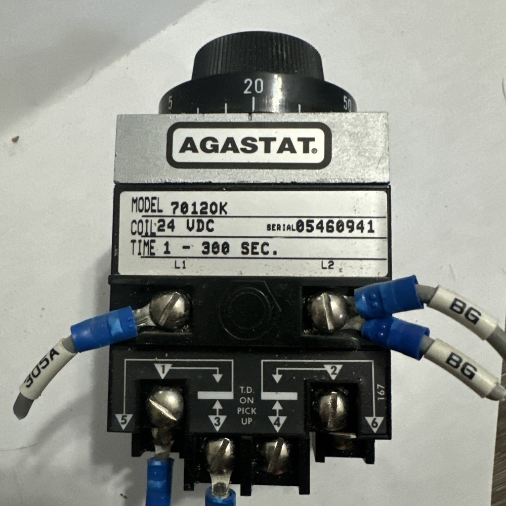 Agastat 70120K Time Delay Relay w/24VDC Coil, 1 – 300 Seconds, 120/240VAC 1/4 HP