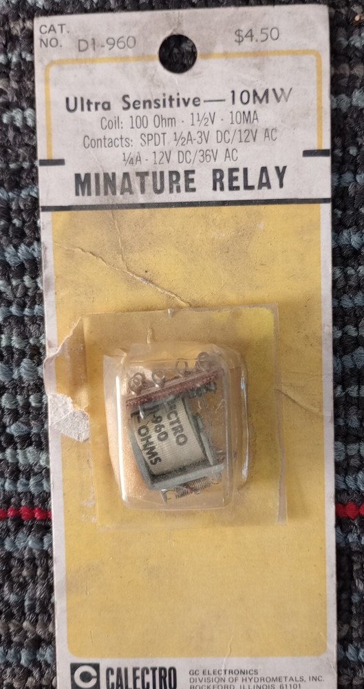 D1-960 Calectro Miniature Relay Ultra Sensitive 10 MW Coil 100 Ohm,