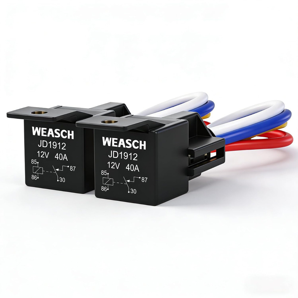 2 Pack JD1912 Car Relay Harness, 12V 40A, 4-Pin SPST, 12AWG Harness Sockets, Aut