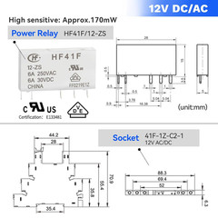 UL Listed (10Pcs) 12V Relay Din Rail; Silm Relay 12V DC/AC 6Amp 5Pin 1NO 1NC SPD