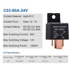 4-Pin Car Relay 24V 80A Relay On/Off Normally Open Car Truck Boat SPST Relays…