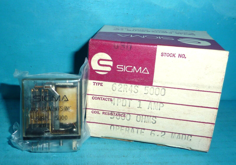 Sigma 62R4S-5000 Relay 4PDT 1 Amp 5000 Ohms New