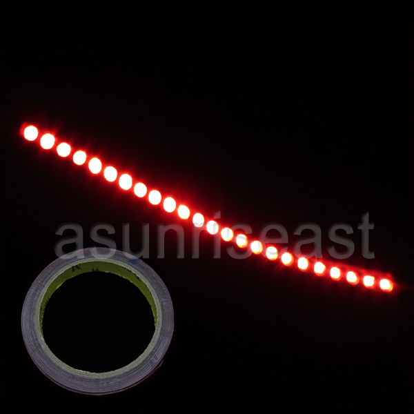 10X Car Red 24cm 24LED PVC Flexible LED Strip Light + Double Faced Adhesive Tape
