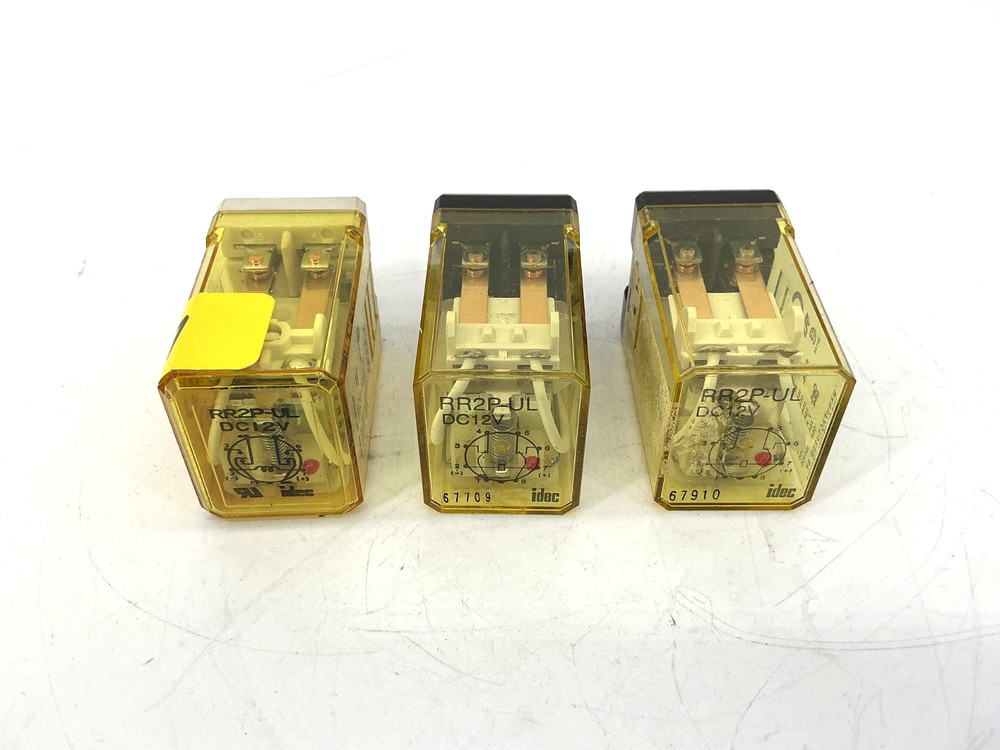 Lot of 3 IDEC RR2P-UL-DC12V Relay 2-Pole 8-Pin 12VDC Coil RR2P-UL