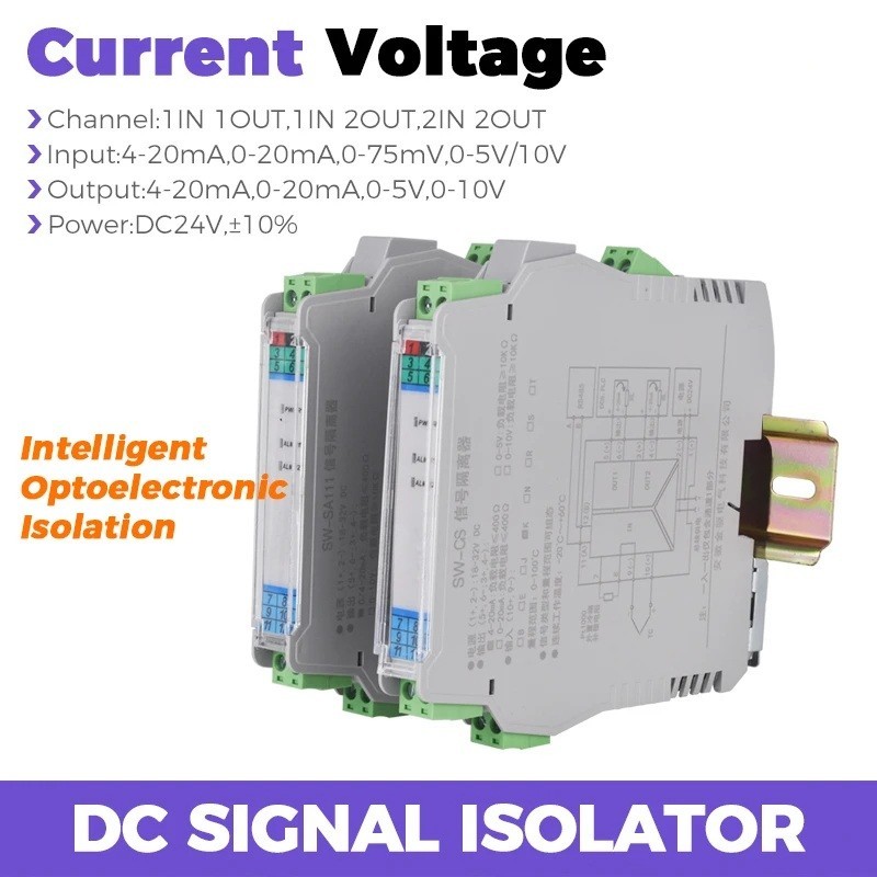 DC Signal Isolator Din Rail 4-20mA 0-10V 500Ω Current Voltage Converter Splitter