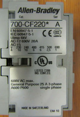 😏ALLEN BRADLEY 20 AMP CONTROL RELAY 600 VAC 3 PHASE 700-CF220