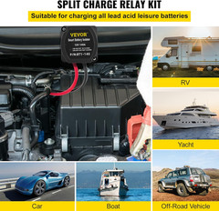 Split Charge Relay Kit, 6Mtr 12V, Automatic Dual Battery Isolator Kit with 140AM