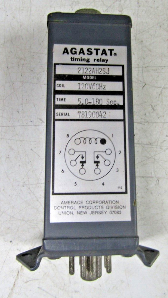 🔥AGASTAT 5-180 SEC TIMING RELAY 120VAC 8 PIN 2122AH2SJ