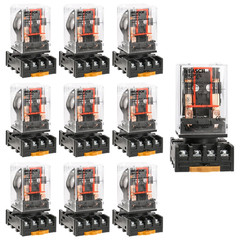 10Pcs Power Relay MK2P-I, DC 24V Coil, DPDT, 8 Pin, with Plug-in Terminal Socket