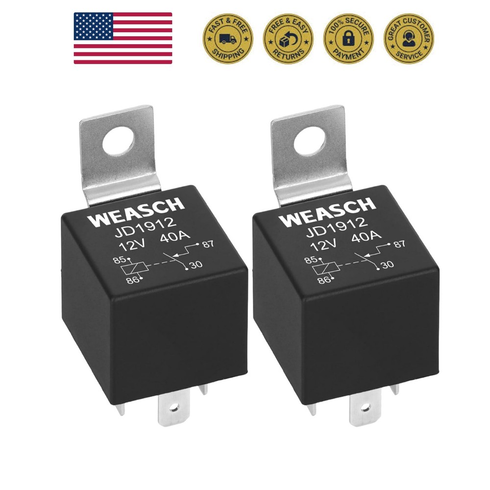 2 Pack JD1912 Car Relay, 12V 40A, 4 Pins SPST, Automotive Switches and Starte…