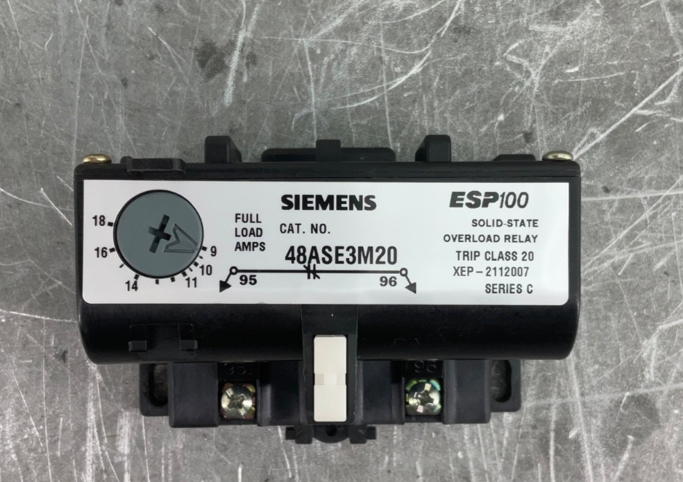 SIEMENS 48ASE3M20 SS OVERLOAD RELAY TRIP CLASS 20 SERIES C 18-9A FULL LOAD NEW