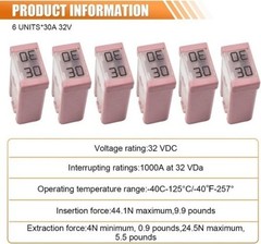 6PCS 30A 32V Mini Slotted Automotive MCASE Cartridge Fuse Kit, Low-P Size: 30A