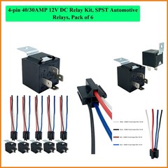 4-pin 40/30AMP 12V DC Relay Kit, SPST Automotive Relays, Pack of 6
