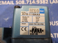 Mac Valve 3-Way Stackable Pneumatic Solenoid, 1/4″npt, 150psi, 257B-111BAAA, New
