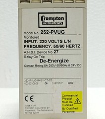 Crompton 252-PVUG Under Voltage Relay 220V 252-PVUG-R4BX-C7-EB ANSI 27 Used