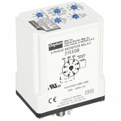 Dayton 31EE08 3-Phase Monitor Relay SPDT 8-pin Socket Base 190-500V 10A